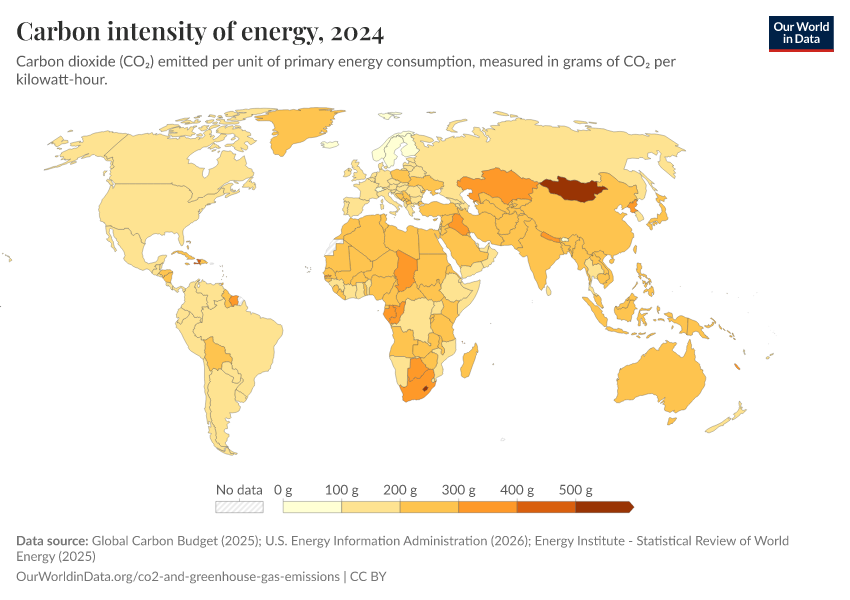 A thumbnail of the "Carbon intensity of energy production" chart